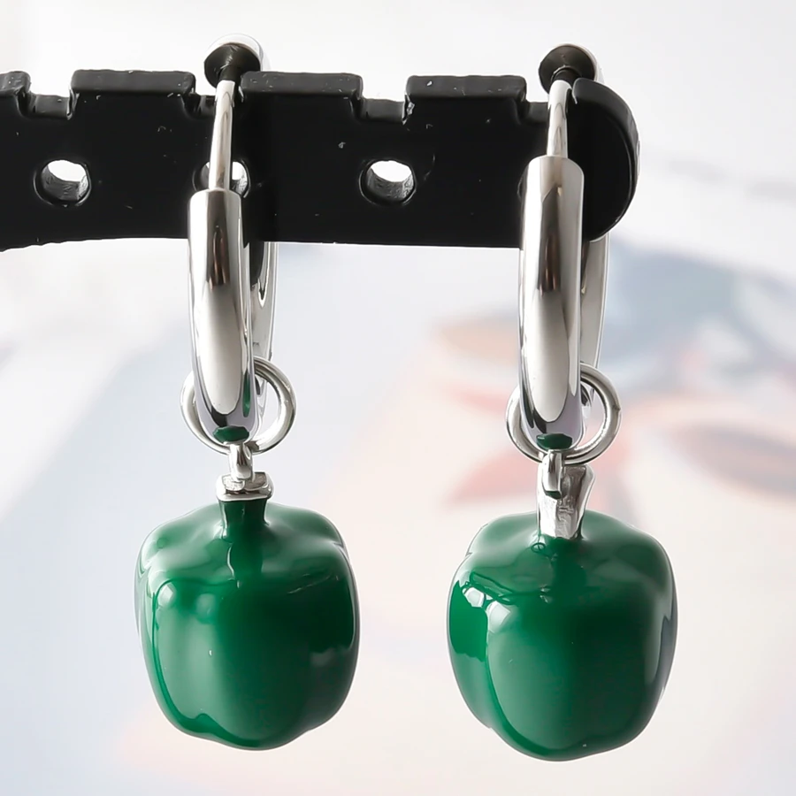 Anlaufgeschützte 316 Edelstahl-Ohrhänger mit Kaktus-, Paprika- und Hunde-Emaille-Anhängern, runde Ohrringe für Damen und Herren, Ohrschmuck, Piercing – Detail 8