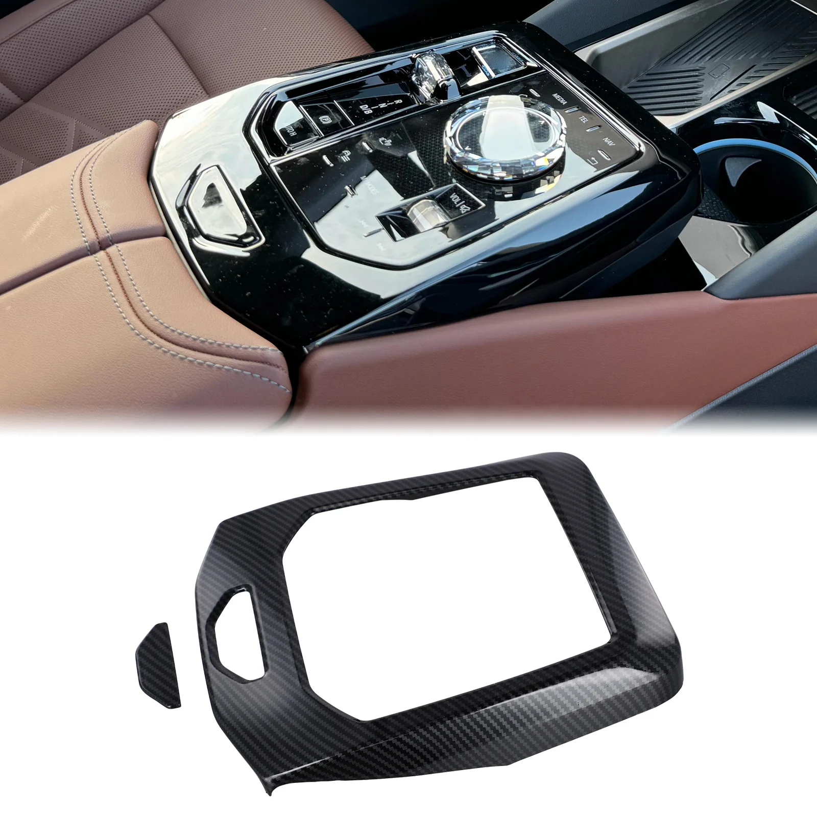 

\Car \Interior \Sticker For BMW 5 Series G60 2024 Center \Console Gear Shift Panel Trim Cover ABS Carbon Fiber Decal Accessories