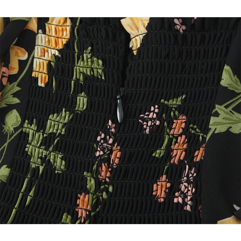 YENKYE French Style Vintage Floral Print Sling Dress Women Sexy Front Slit High Waist A-line Midi Summer Dresses Holiday Robe