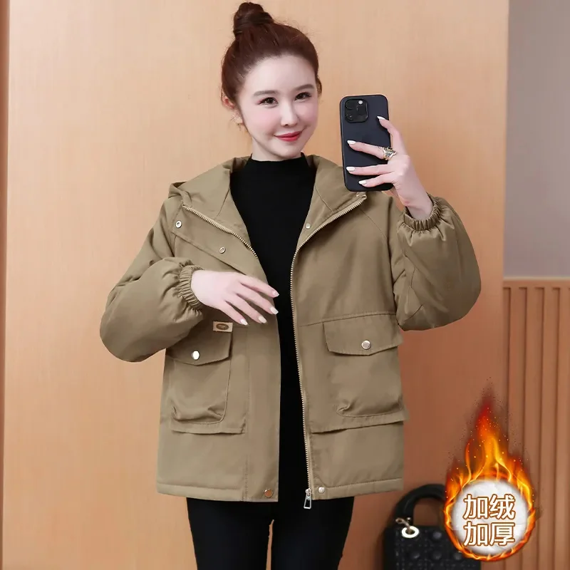 ปายเอาชนะThicken Windbreaker Coatผู้หญิง2025ฤดูใบไม้ร่วงฤดูหนาวใหม่ผ้าฝ้ายเบาะสุภาพสตรีParkas OverwearหญิงTop