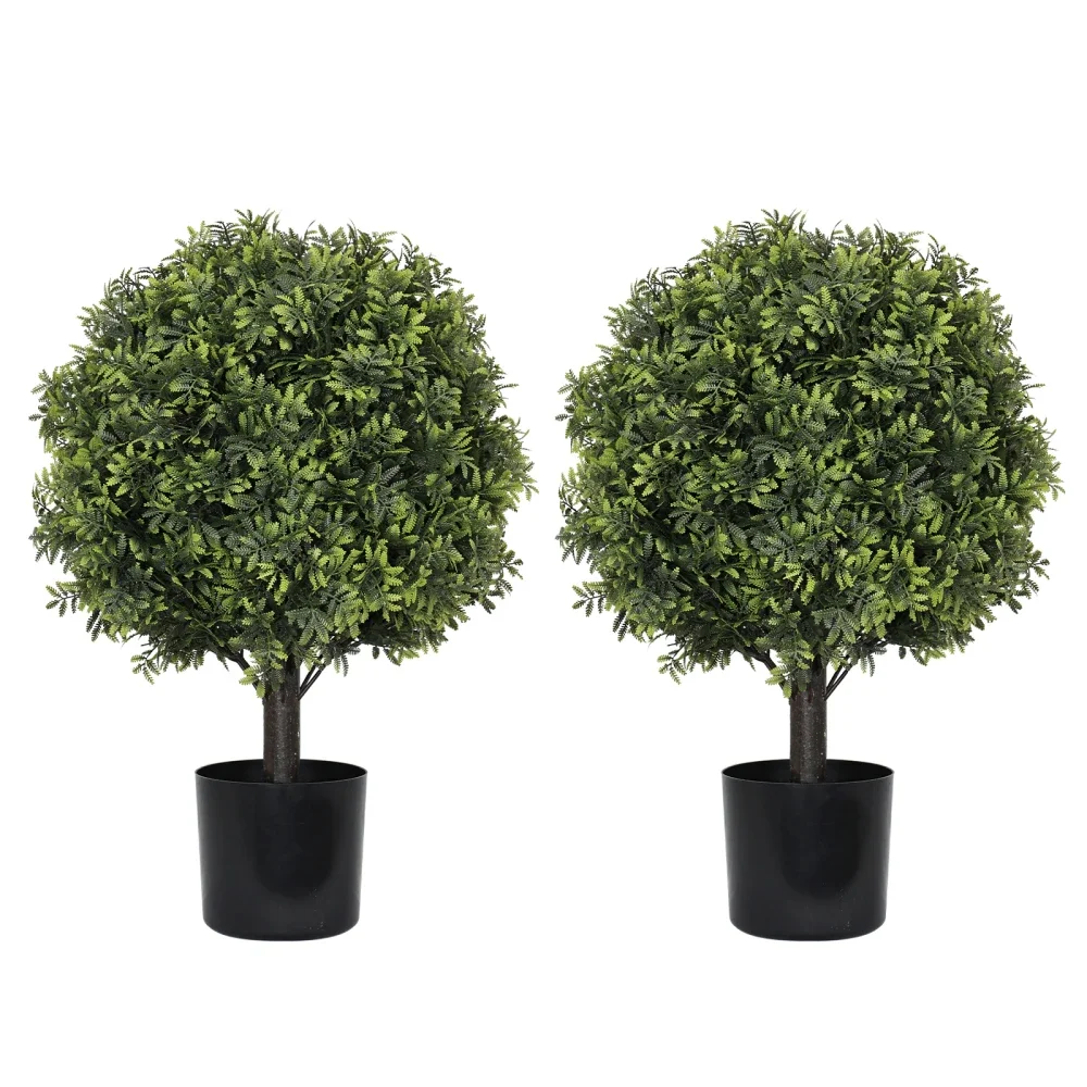 

22in Artificial Topiary Boxwood Ball Trees – Faux Evergreen Potted Shrubs for Porch, Patio, Entryway Decor, 2pcs/set