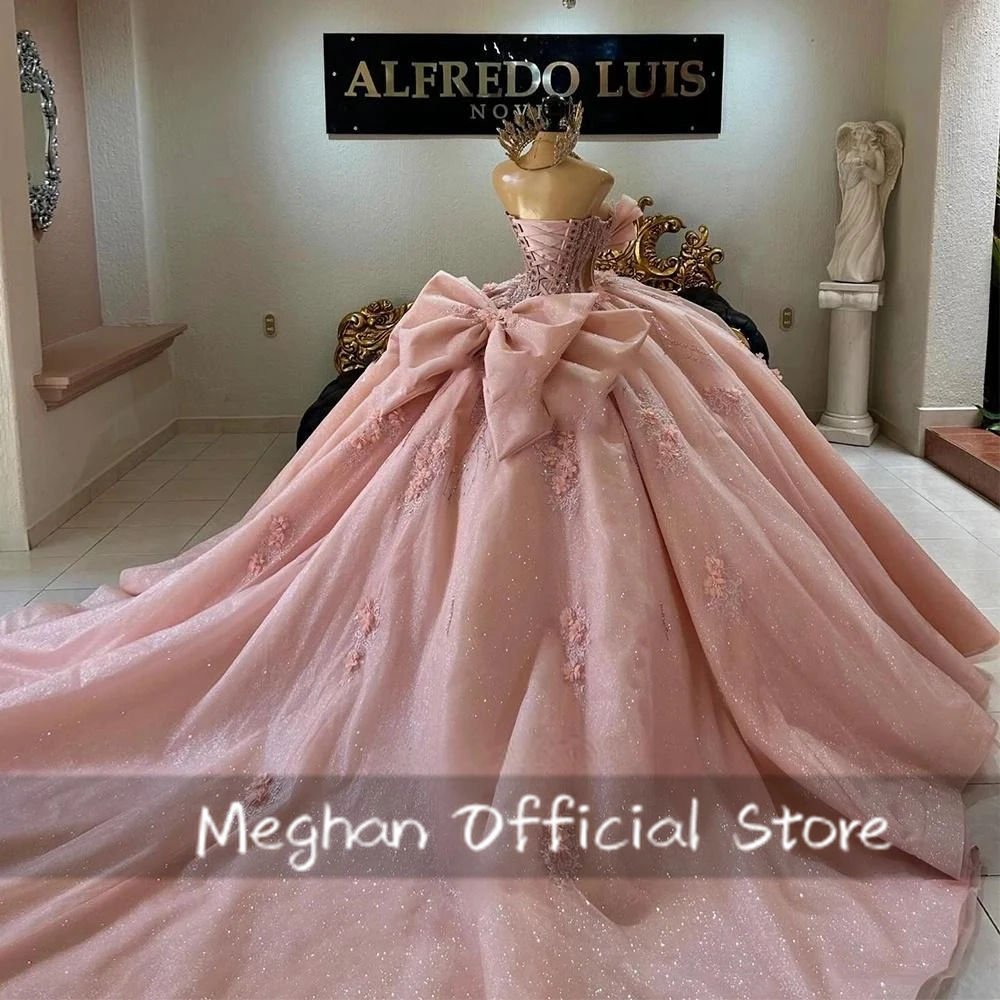 

Stunning Pink Princess Sweet 16 Quinceanera Dresses 2025 With Bow Birthday Party Ball Gown Vestido De 15 Anos Customized