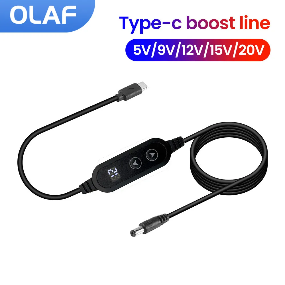 DC To Type C Boost USB PD 5V 9V 12V 15V 20V 5.5x2.1mm Power Supply Cable For Wireless Router Laptop Speaker CCTV Camera