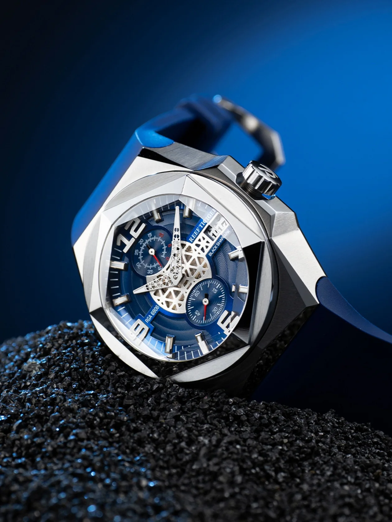 Reef Tiger Men Relógio Automático 43mm Relógio de Pulso Mecânico Vintage 50M À Prova D 'Água Lume Espelho de Safira Calendário Duplo Data da Semana