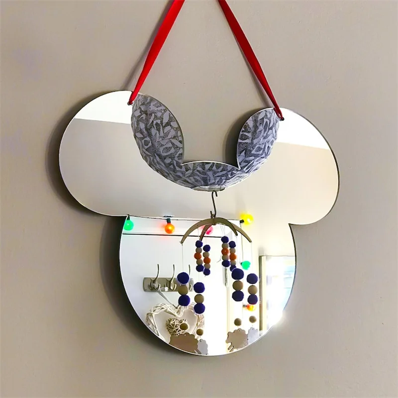 Acrylic Big-Eared Acrylic Bear Head Mirror Home Decoration Cartoon Mirror Cute Mirror Wall Hanging Home Decor Photography Prop