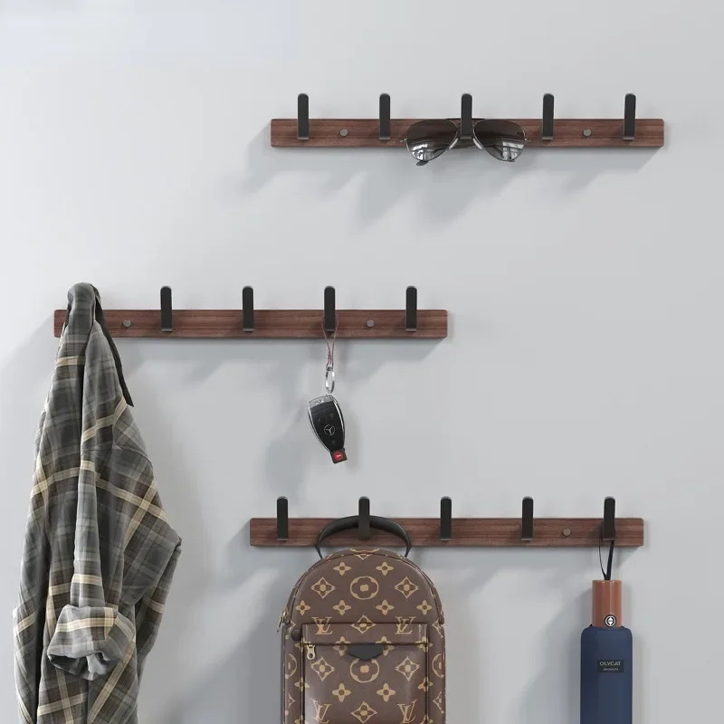 Nordic Wall Coat Rack 8 Hooks Wall Hanger Clothes Storage Furniture for Home Dressing Rooms Black Walnut Dress Hanger Coat Stand