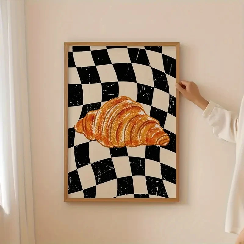 Tablero de ajedrez de croissant, impresiones artísticas de pared minimalistas, pintura en lienzo, póster, imagen para sala de estar, dormitorio, sala de juegos, decoración del hogar
