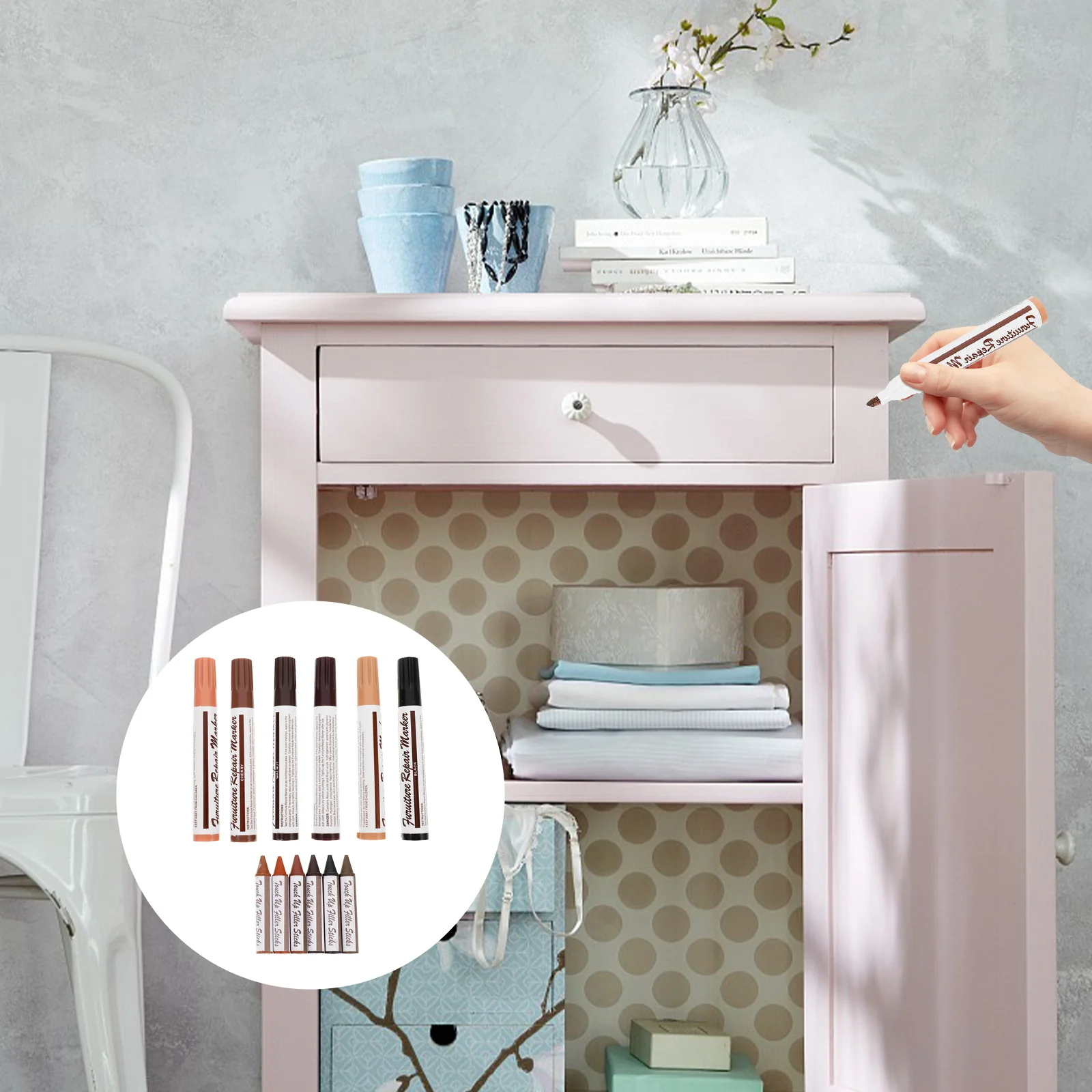 

12 шт., набор ручек для ретуши для мебели, набор для ремонта дерева, маркеры, пятна, мелки для царапин, потертости, строжки