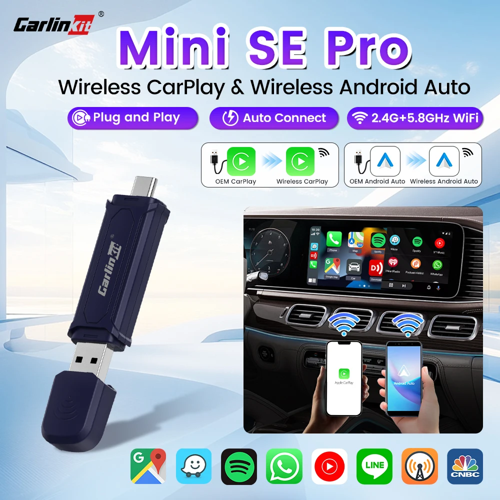 CarlinKit MINI SE Pro Wireless Adapter Smart Wireless CarPlay Android Auto USB Dongle WiFi Bluetooth Auto Connection OTA Upgrade