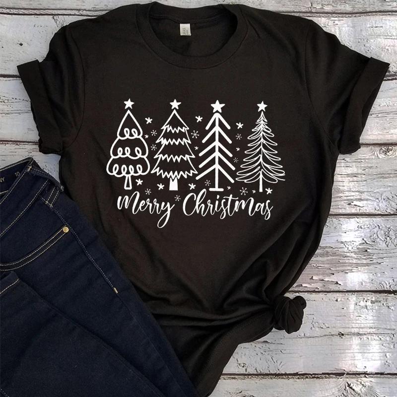 

Merry Christmas Shirts Retro Women's Holiday T-Shirts Trendy Christmas Kawaii Clothes Harajuku Women Tee