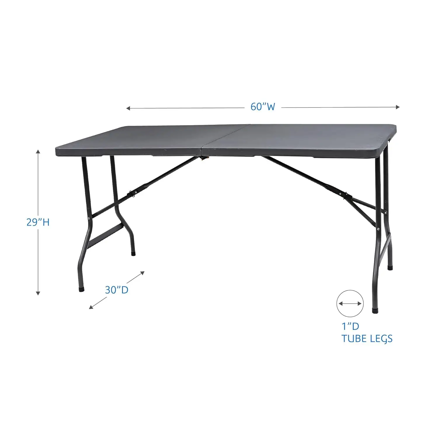 IndestrucTable TOO Bi-Fold Folding Table, Indoor/Outdoor, Commercial Grade, Charcoal, 60” W x 30” D x 29” H