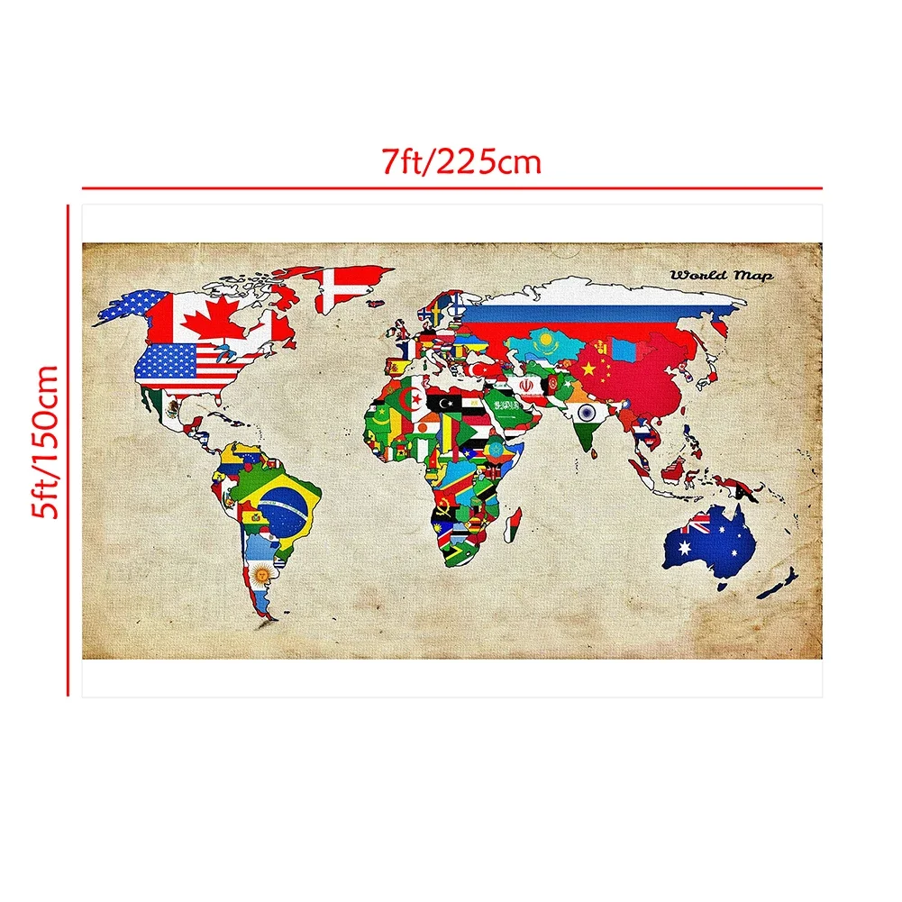 150x225cm tessuto Non tessuto mappa del mondo poster e stampe da parete del mondo pittura su carta per la decorazione di forniture per ufficio scolastico