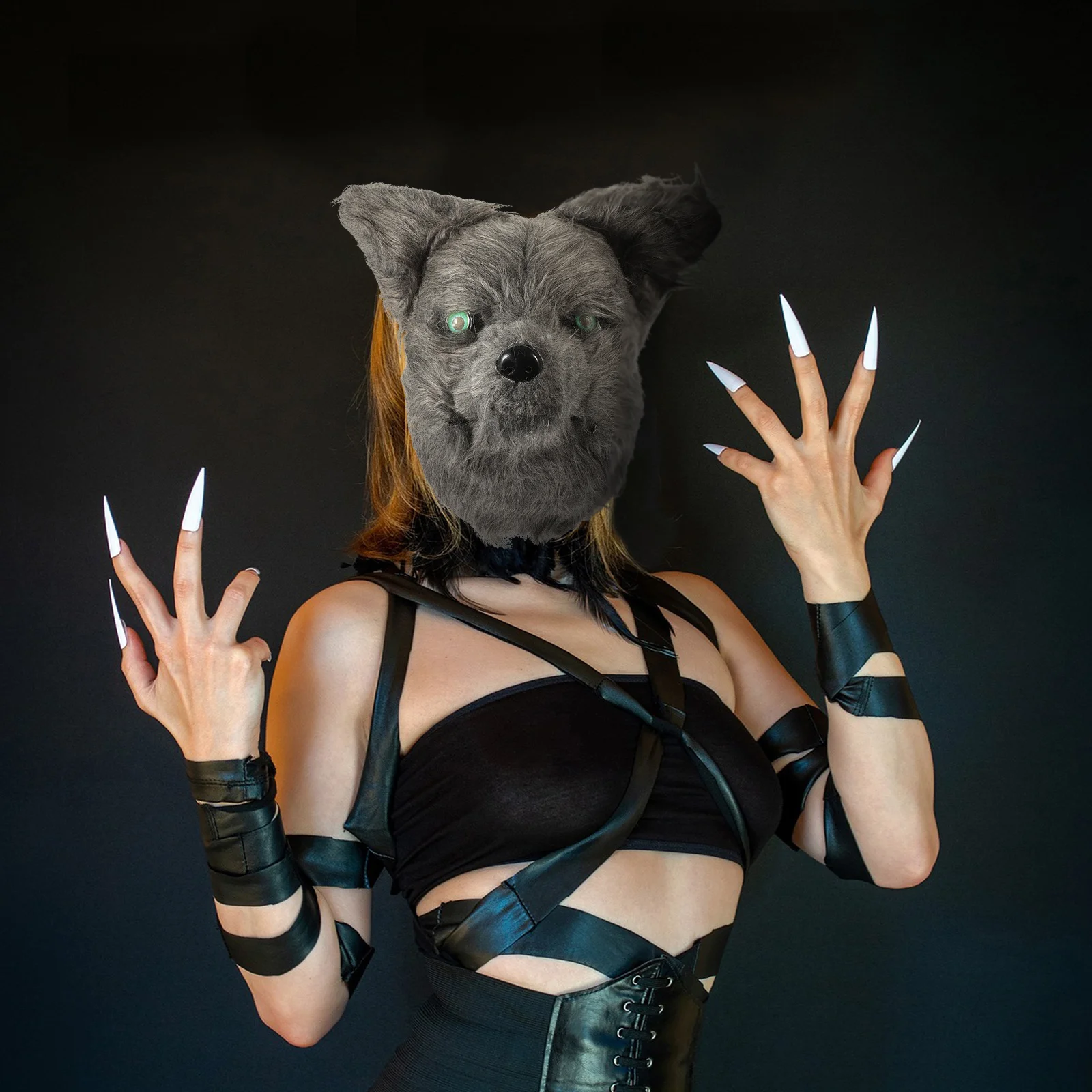 

Adult Furry Wolf Mask Easy Fit Open Mouth Design Costume Mask for Halloween Party Masquerade Ball Dress Up Event