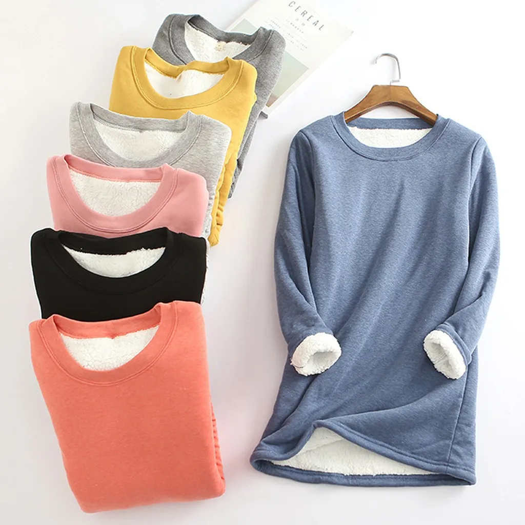 Plus Size Women Thick Fleece Sweatshirt Winter Velvet Warm Underwear Top New Fashion Simple Women's Clothing 2023 T-Shirts