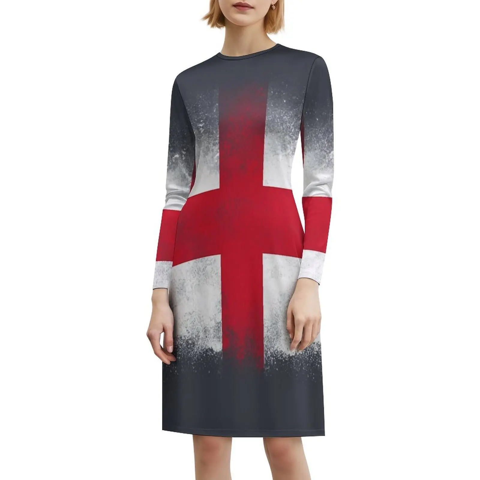 فستان قصير على طراز بريبي بعلم إنجلترا للنساء على شكل حرف a فضفاض مناسب فستان يوم غير رسمي علم إنجلترا علامة متقاطعة رمز ملابس نسائية #6