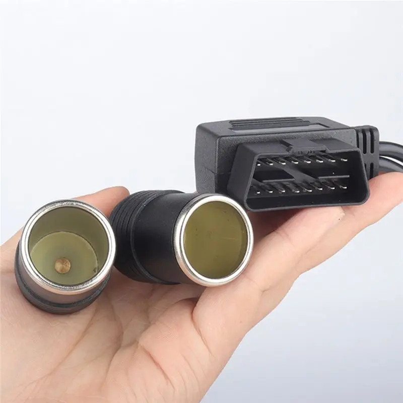 AU65-For Dash Cam GPS Car OBD2 To Dual Cigarette Lighter Socket Adapter 16-Pin OBD2 Power Extension Cord