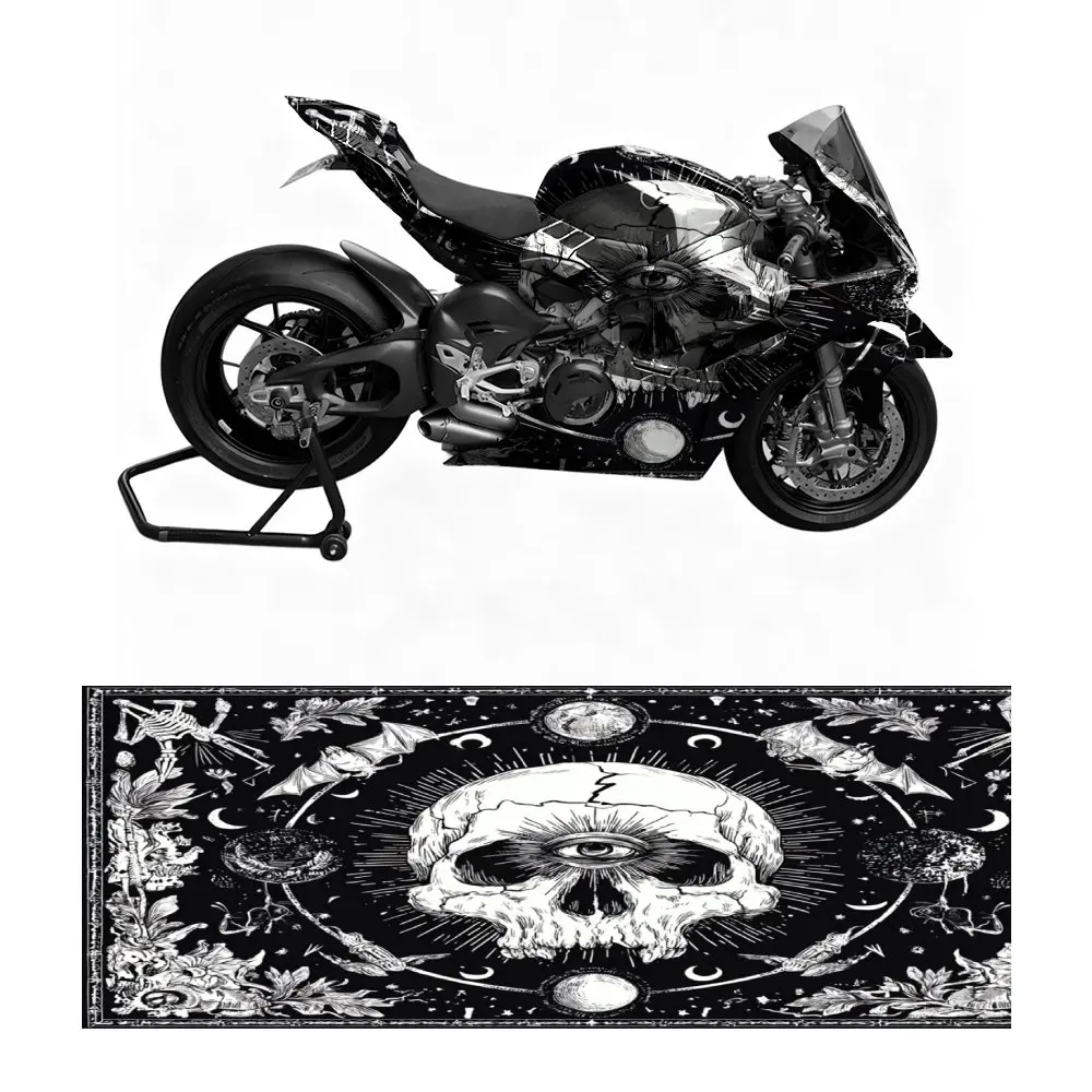 

Черно-белая наклейка на мотоцикл с черепом-комплексный узор из ПВХ, прочный клей, индивидуальное дизайнерское украшение для мотоцикла, автомобиль