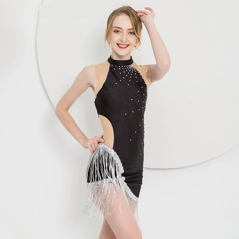 ผู้หญิงชุดเต้นรำละตินการแข่งขันเครื่องแต่งกายเสื้อผ้ามืออาชีพสไตล์การปฏิบัติพละกำมะหยี่กระโปรงประสิทธิภาพสูง