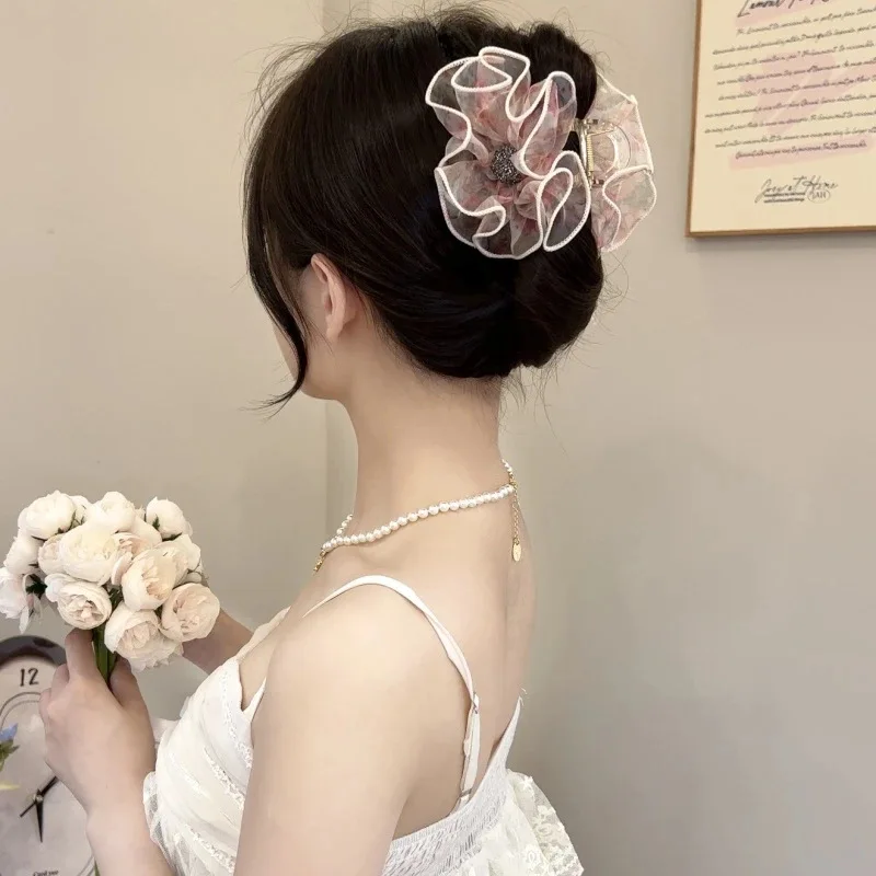 1 قطعة برعم زهرة رقيق مشبك شعر متوسط للنساء الراقية يشعر رائعة الجزء الخلفي من الرأس ملحق 2025 موضة الشعر العصرية