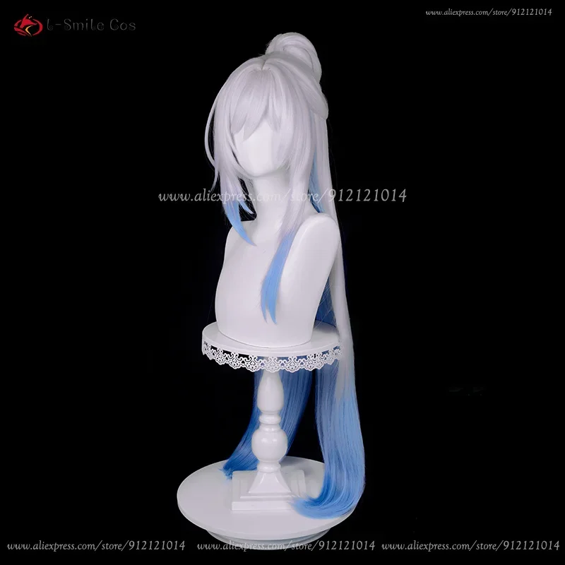 HSR Jingliu Cosplay Perücke 96 cm Silber Weiß Farbverlauf Blau Anime Perücke Hitzebeständige Kunsthaar Halloween Perücken Perückenkappe