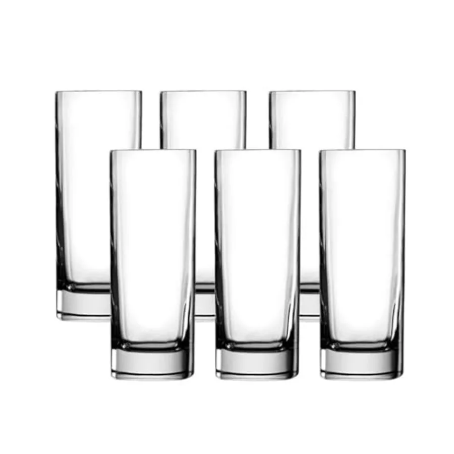 

Strauss 13.25 Oz Glasses - Set of 6 Square-Shaped Highball Glassware Made in Italy for Cocktails Water Juice Spirits - Dishwash