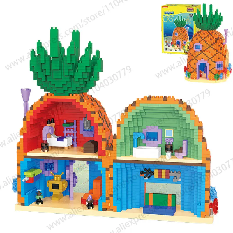 

2000+Pcs/Set Pineapple House Building Blocks Set,Toys For Children Kids Adult,Constructor,Model Building Kit, Stacking Block