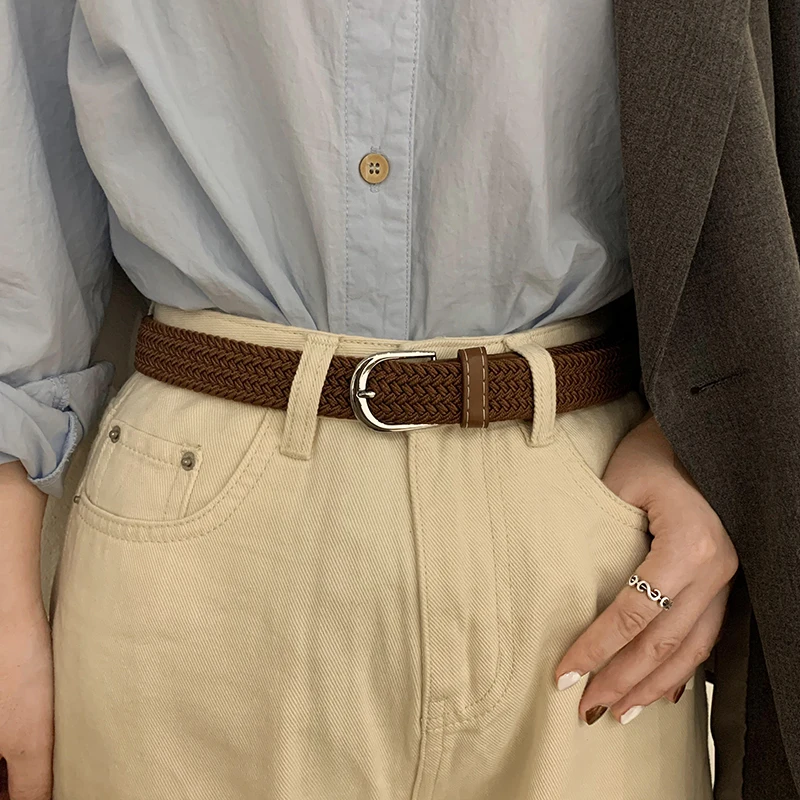 Elastic Canvas Belt Women's Ins Style Korean Retro Versatile No Punching Student Decorative Jeans Waist Belt Simple Design