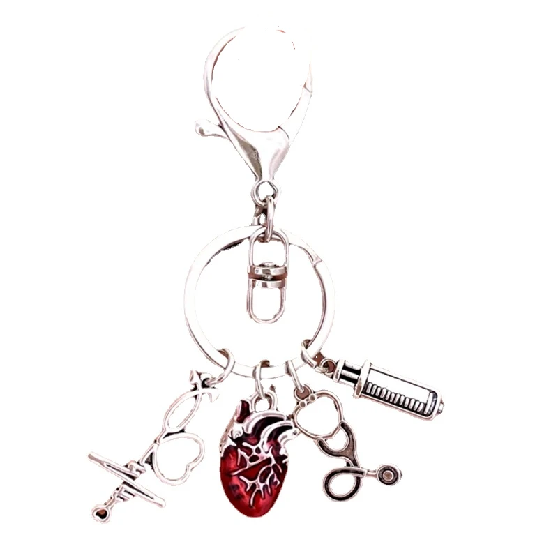 Oil Drip Heart-shaped Pendant Keychain Medical Anatomy Keychain Heart-shaped Keychain Doctor and Nurse Bag Chain Jewelry Gift