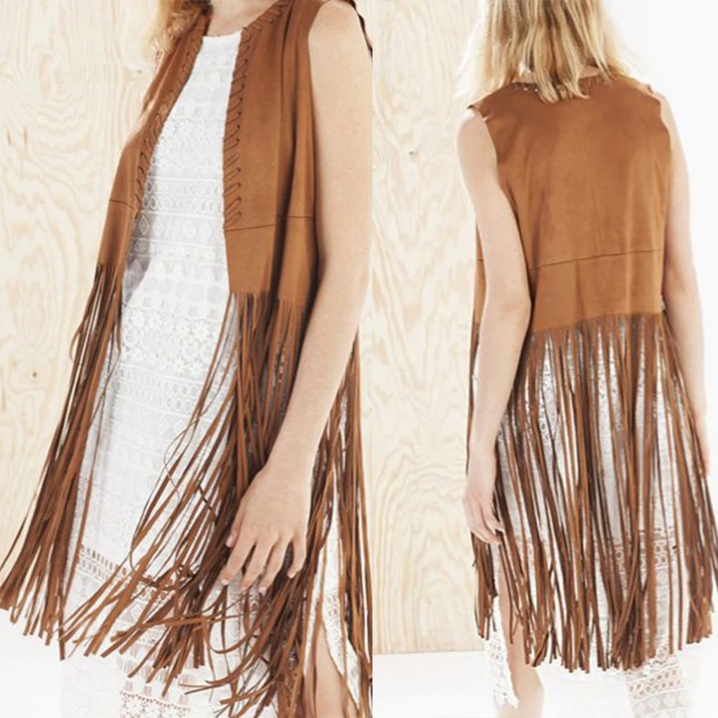 Women Sleeveless Tassels Vest Delicate Cardigan Waistcoat for Daily Wearing