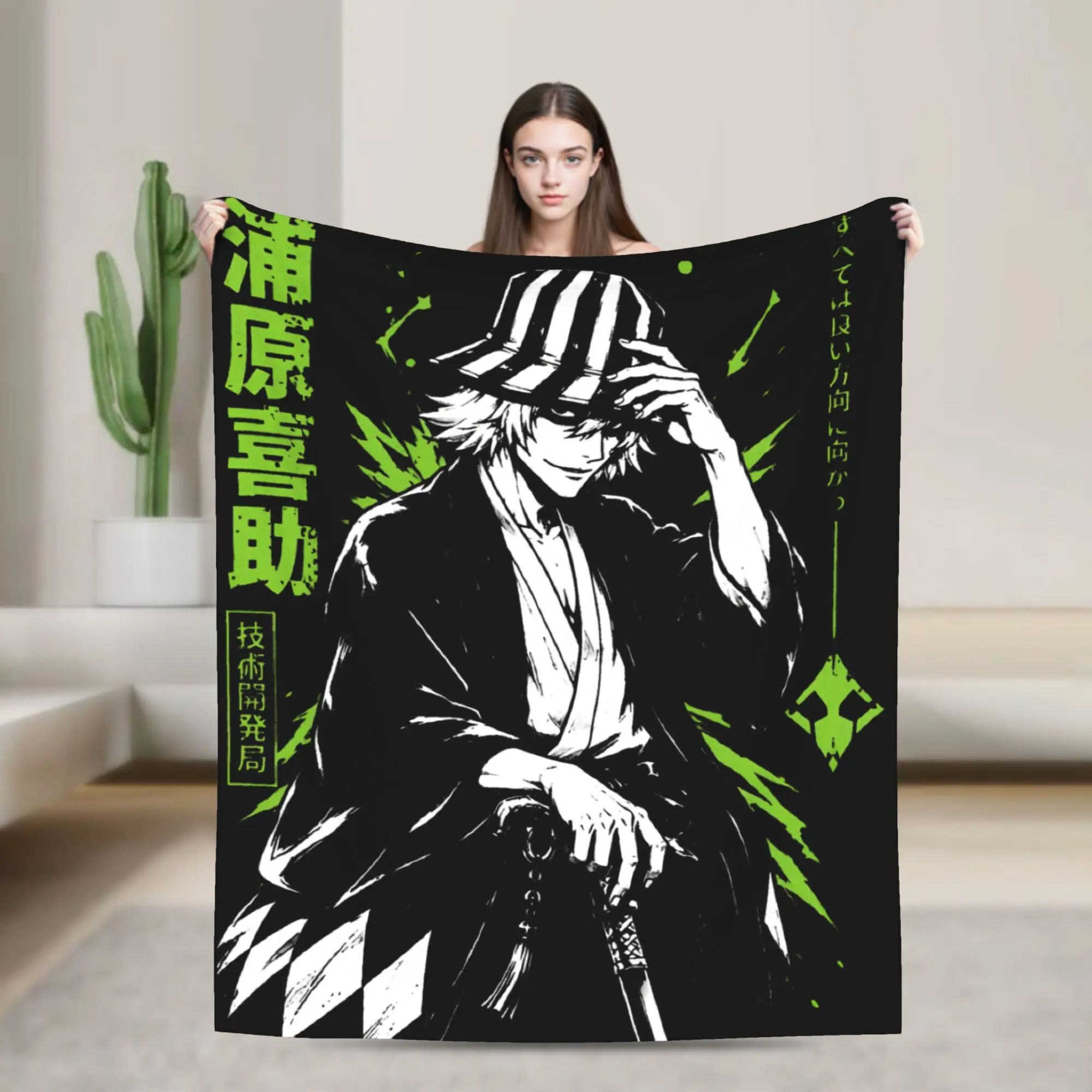 Urahara Kisuke Blanket Fleece Spring/Autumn Bleaches Anime Multi-function Thin Throw Blankets for Bed Bedroom Bedding Throws