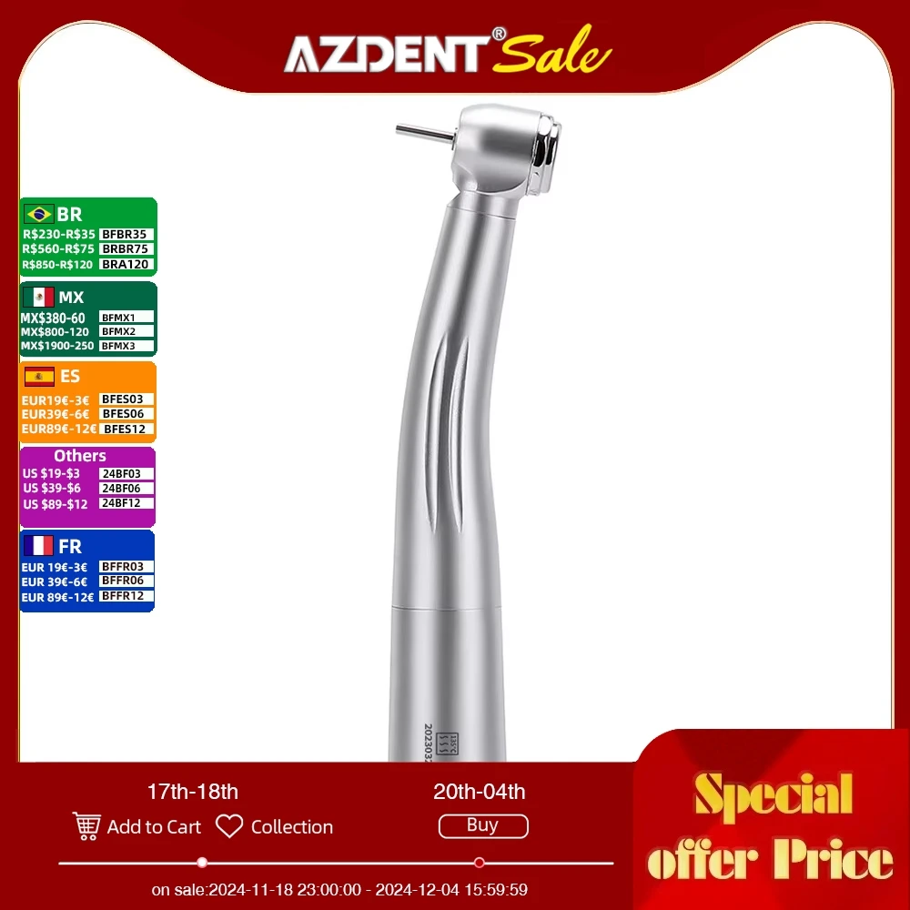 Azdent Dental LED Fiber Optic High Speed Handpiece Push Button 3 Way Water Spray