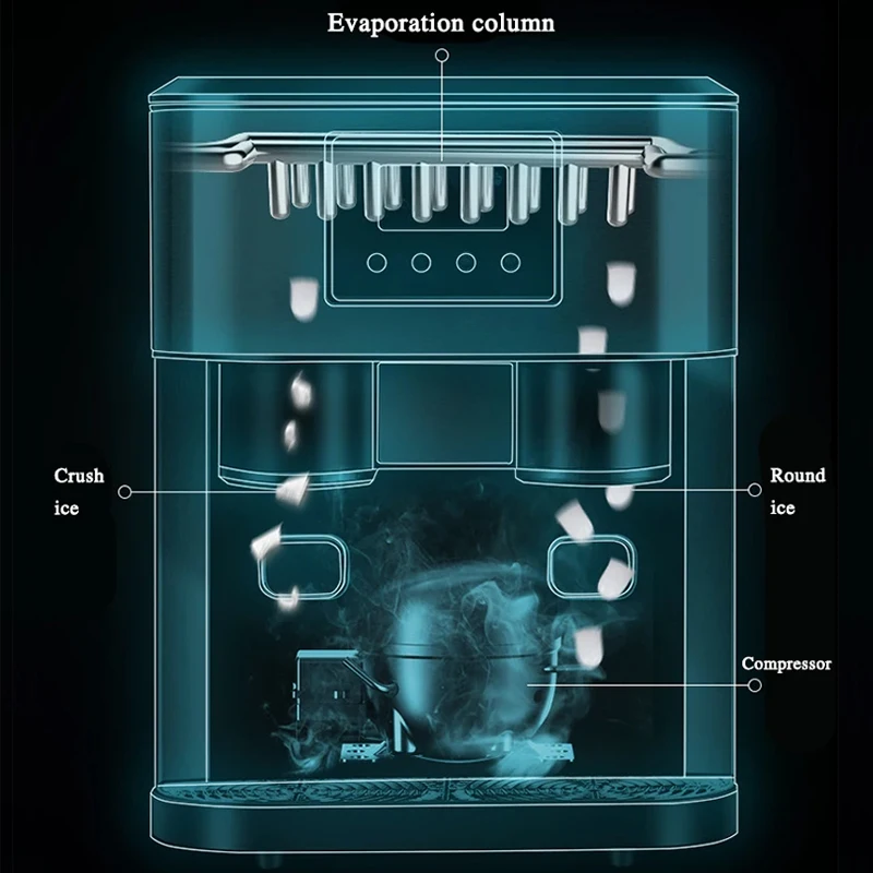 เครื่องทำน้ำแข็งแบบตั้งโต๊ะพร้อมเครื่องบดน้ำแข็งแบบเครื่องทำน้ำแข็งก้อนพกพาขนาดเล็กเครื่องจ่ายน้ำแบบตั้งโต๊ะ