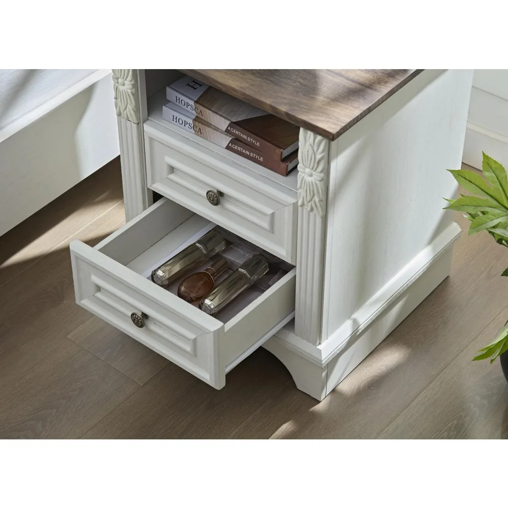 Comodino con stazione di ricarica, tavolino laterale in fattoria, comodino LED intelligente, comodino per camera da letto, soggiorno