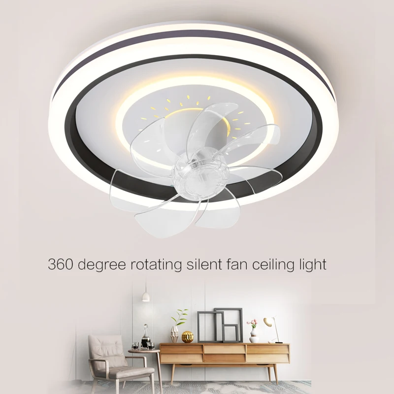 Bedroom fan light, 360 degree shaking head fan, ceiling light, study and restaurant, modern and minimalist ceiling fan light