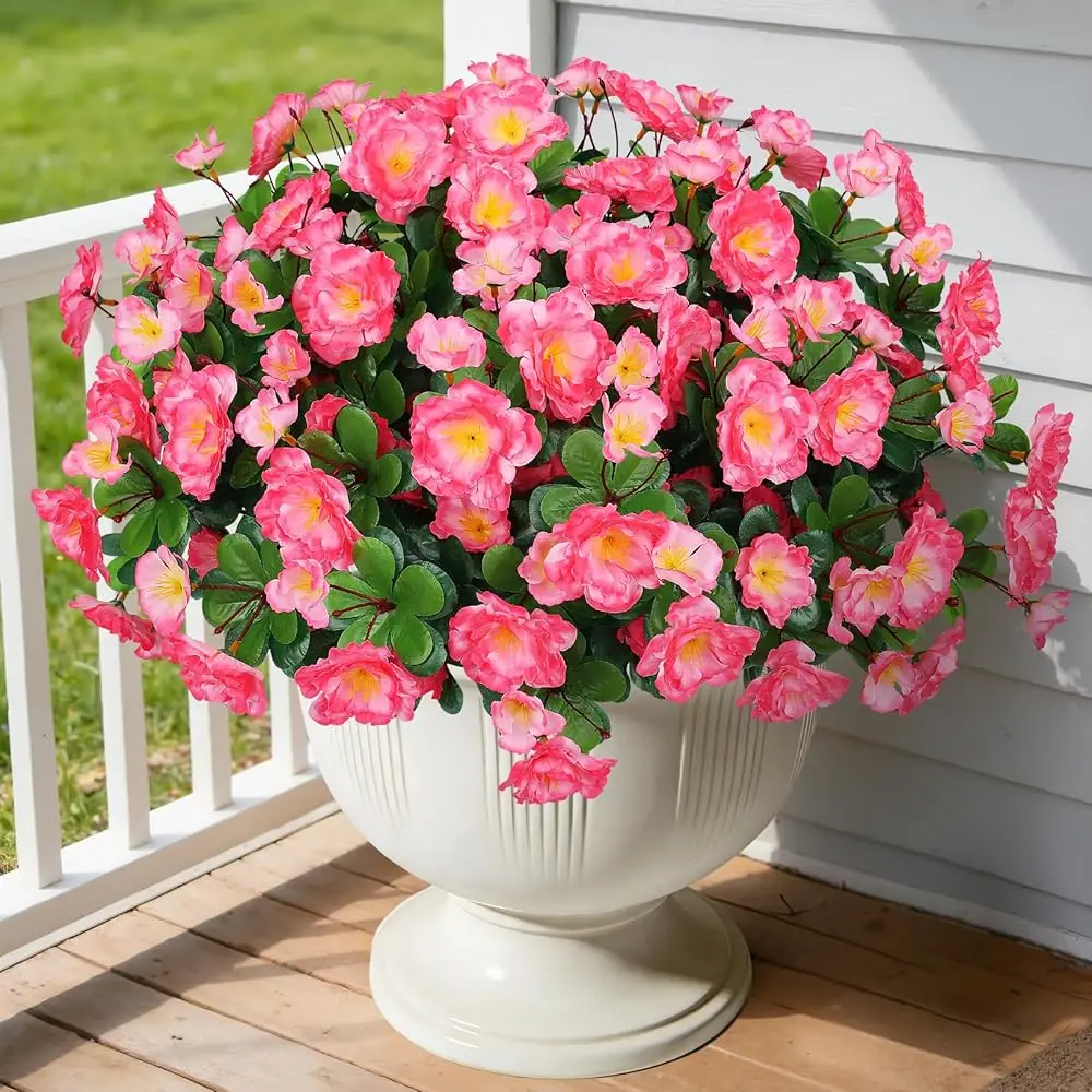 

4 комплекта искусственных цветов для улицы, букеты из искусственной шелковой камелии, реалистичные, устойчивые к УФ-излучению искусственные растения для сада