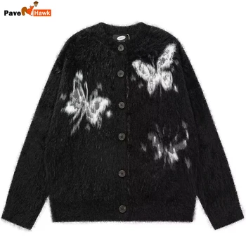 Nuovo cardigan retrò nero da uomo autunno cavalluccio marino pelliccia modello farfalla color block giacca maglione monopetto cappotti lavorati a maglia