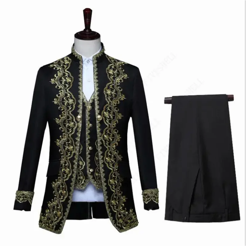 Traje Steampunk vitoriano para homens, príncipe real, jaqueta barroca vintage, colete, casaco, calças, terno blazer do noivo do casamento, adulto, 4XL, 3 peças