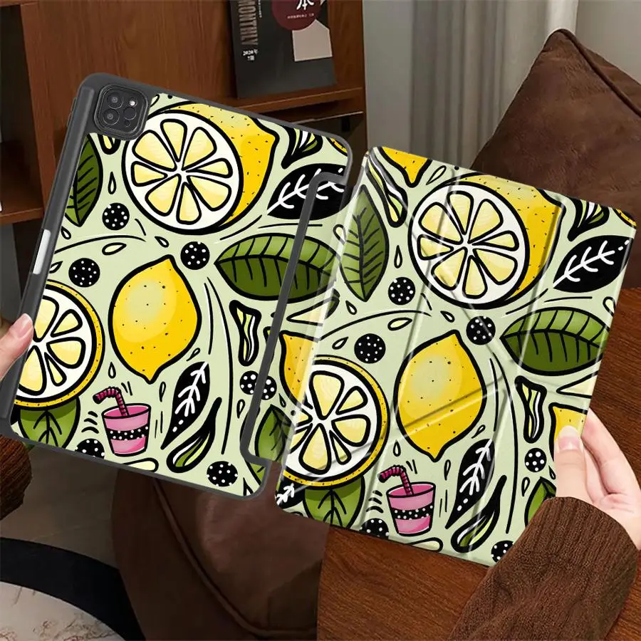 

Cartoon Lemon Holder Cover Tablet Case For iPad Pro 2025 Pro 11th 10th 9th 8th 7th 12.9inch Mini 6 7 Air 4 5 M3 M2 M4 11inch