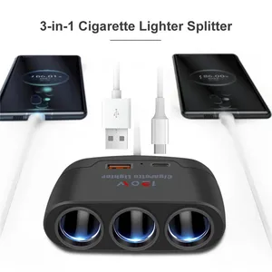 Sockets de automóvil 3 en 1 USB Tipo C Cargador rápido Cigarrillo Facultad Divisor 12V 120W Adaptador de potencia de teléfono para DVR Accesorios para automóviles GPS 10 mejores gadget de 12V de ventas - №1