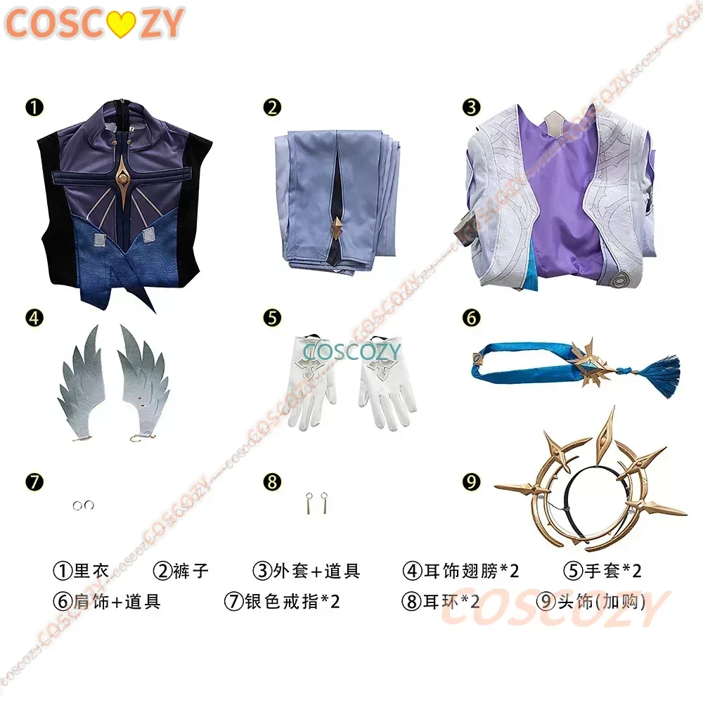 Sunday Cosplay Game Honkai Star Rail Kostuum Sunday Party Sunday Suit Headwear Wing Pruik Cosplay Rekwisieten Voor Mannen Halloween Carnaval Strip