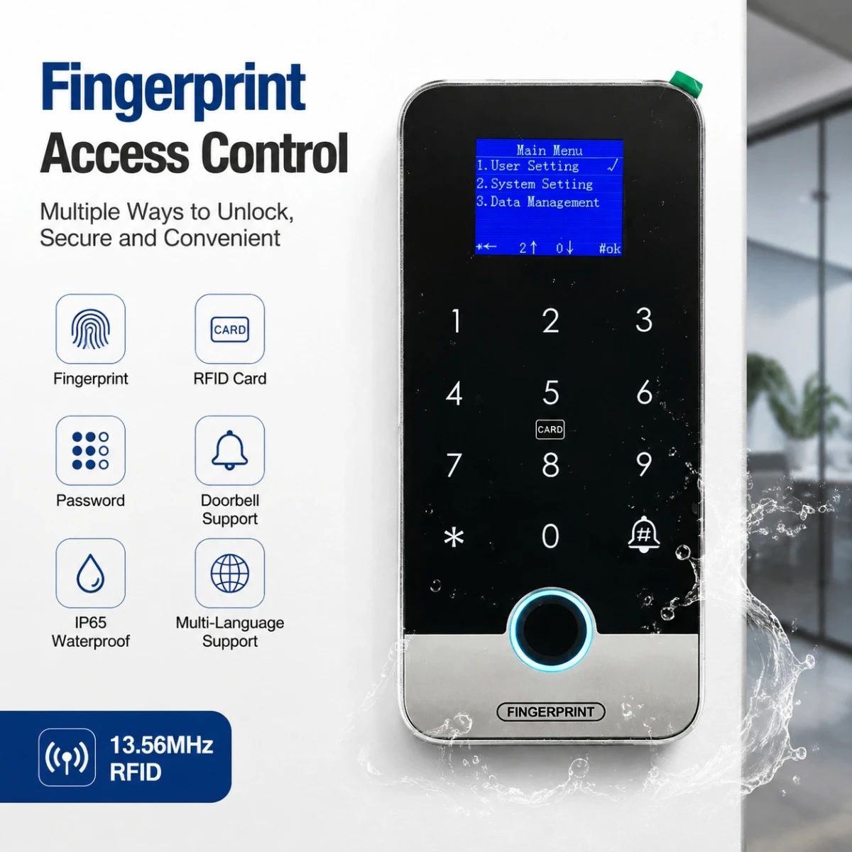 Fingerprint Access Control System RFID Card Keypad Password Door Entry Controller IP65 Waterproof 13.56MHz for Apartment