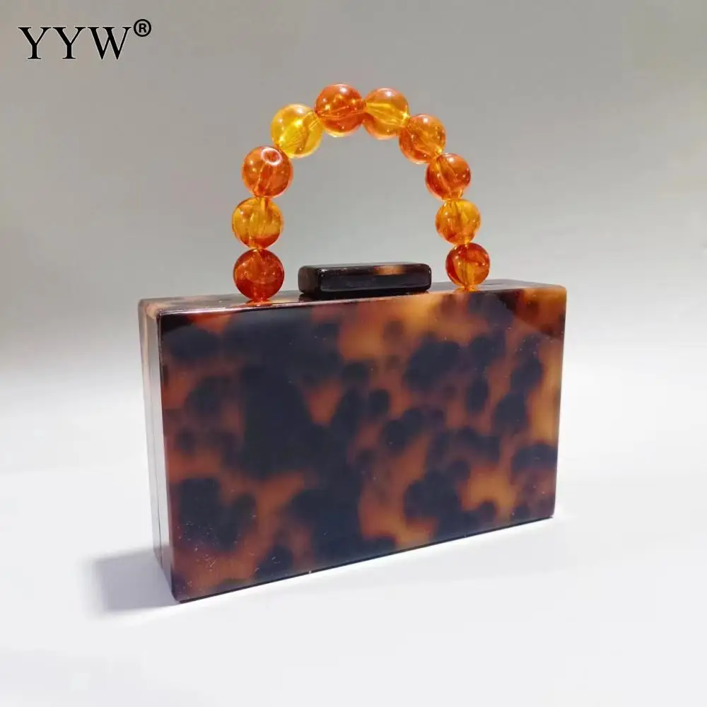 New Pearl White Nude Acrylic Bead Chain Handle Box Clutches 2023 Women Shoulder Purse Wedding Dress Evening Handbag Wallets