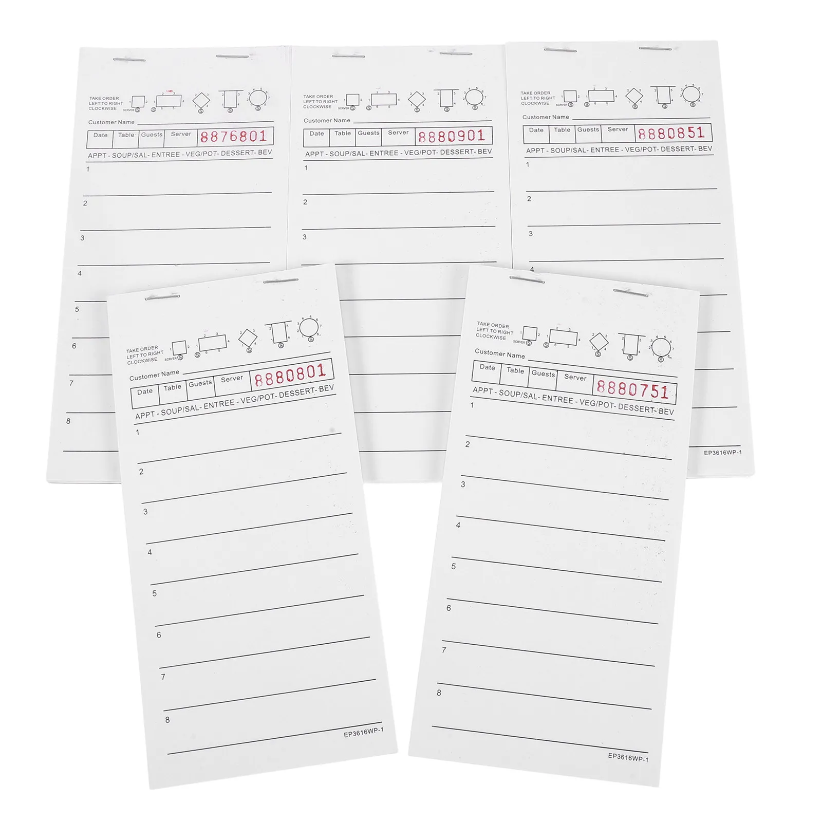 5Pcs Server Note Pads Guest Checks Books Numbered Waitress Notepads for Restaurant Bar Cafe Food Trucks Hotels Food Receipt Book