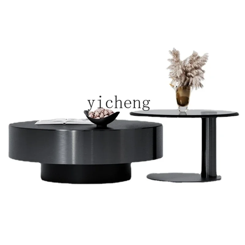 ZC round Simple Modern Small Apartment Light Luxury High-End Size round Coffee Table Combination