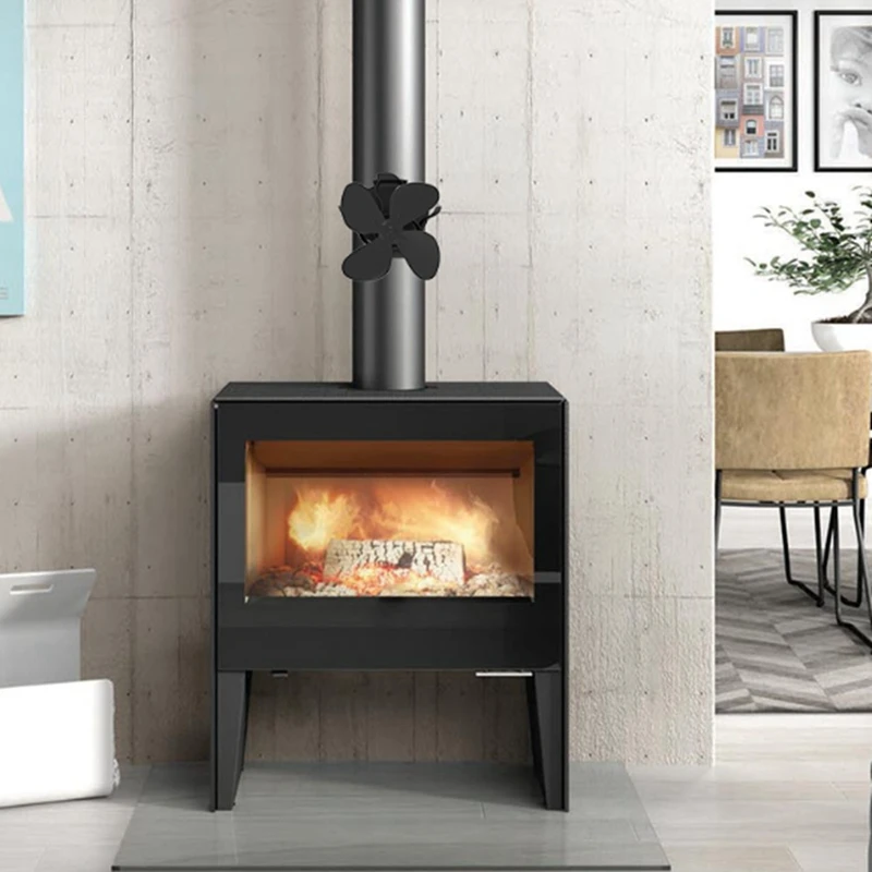 AB15-Wood fogão ventilador de calor alimentado lareira ventilador 4 lâminas fogão ventilador acessórios fogão a lenha operação silenciosa fogão queimador