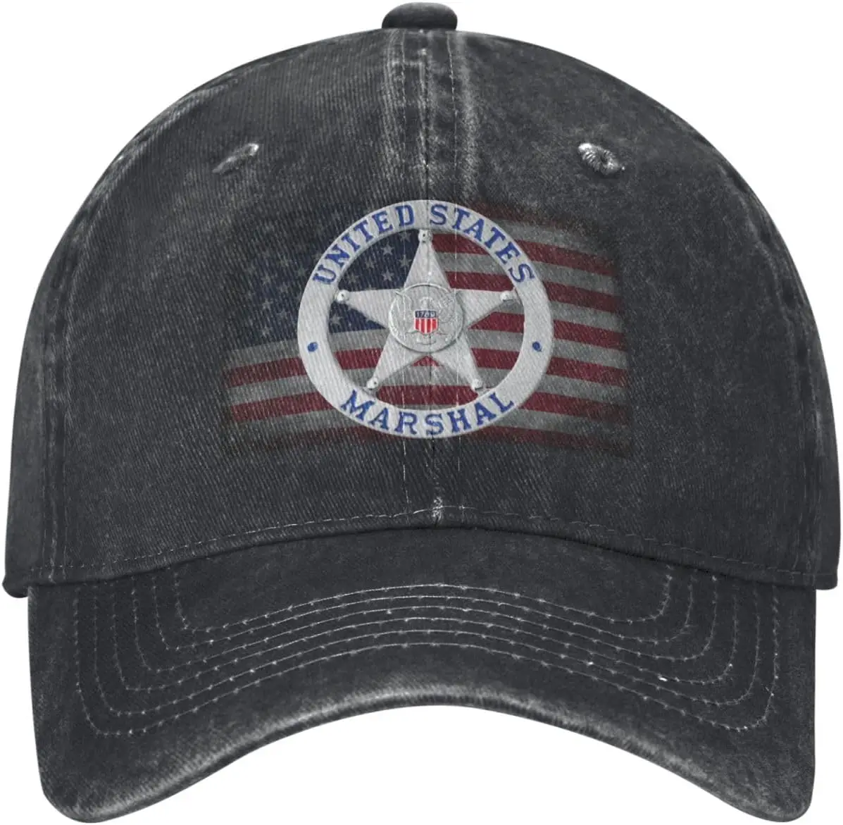 US Marshals Service Badge Vintage Print Denim Baseball Cap Adjustable Adult Casual Hat
