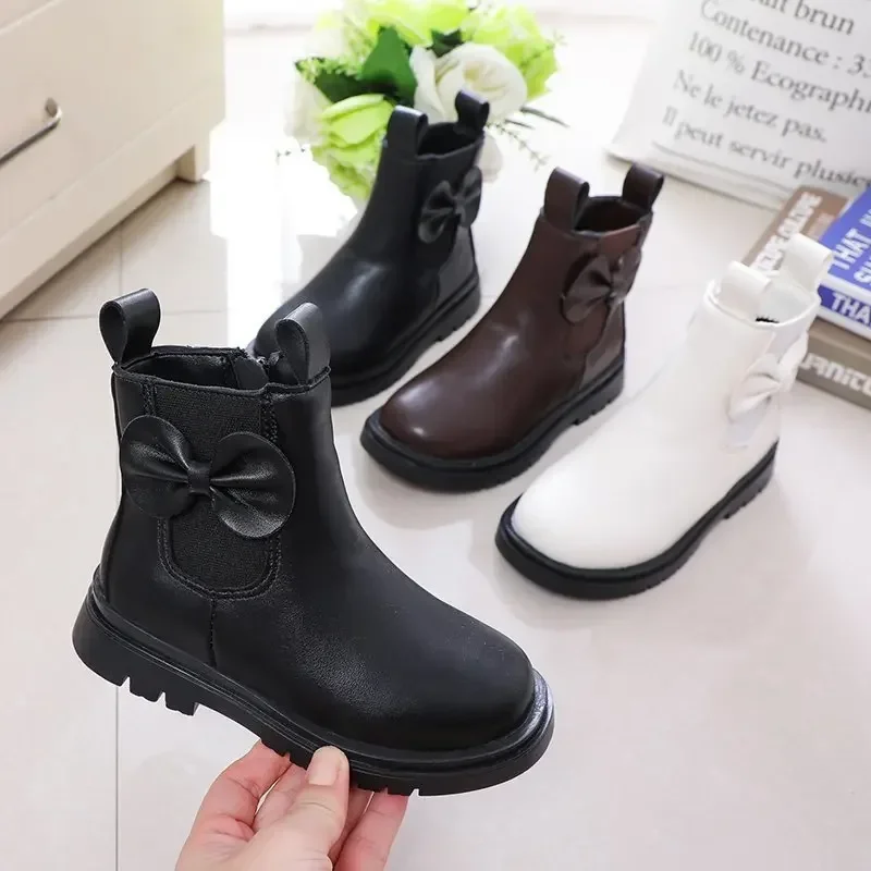 Girls Snow Boots Bow-knot Princess Ankle Boots for Children Waterproof Warm Cotton Ankle High Zipper Autumn Winter Classic 26-36