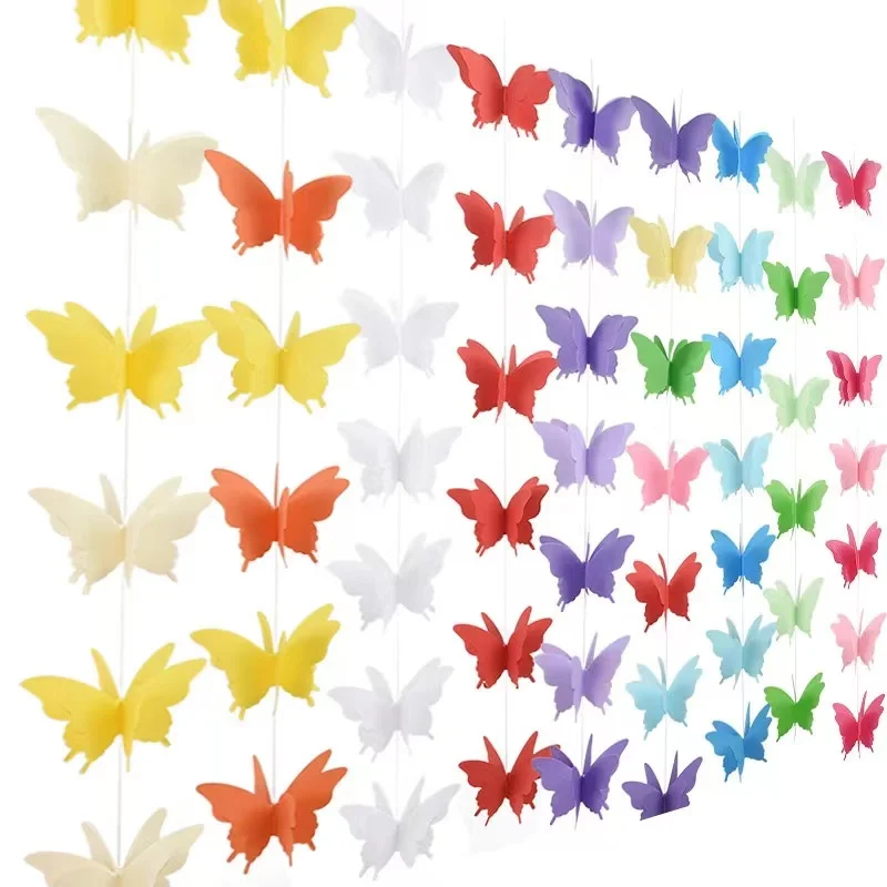 3m 3D Colorful Paper Butterfly Garland Buntings for Wedding Party Birthday Festival DIY Banner Hanging Decorations Bedroom Decor
