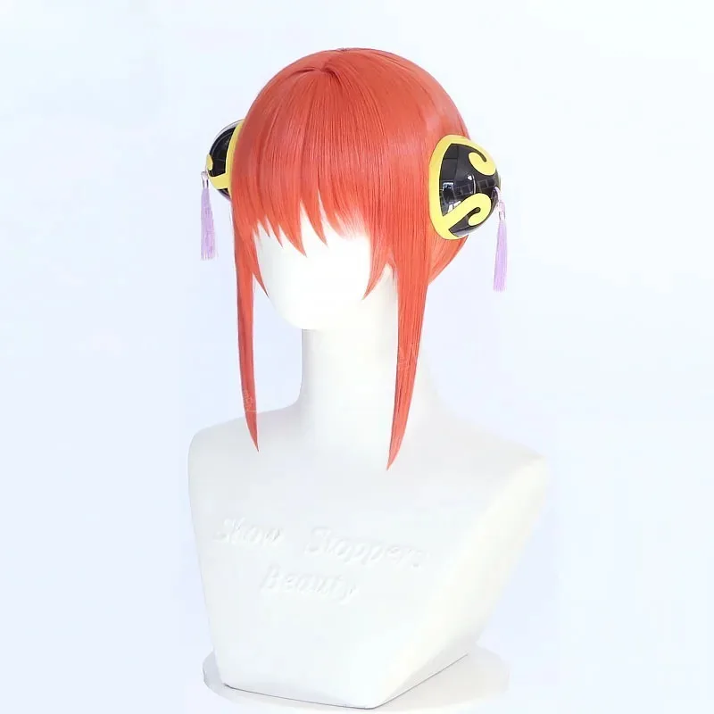 Peluca de Cosplay Silver Soul Kagura, peluca recta corta sintética de color rojo claro, peluca de alta calidad para chica bonita de Anime Coser, fiesta de Halloween