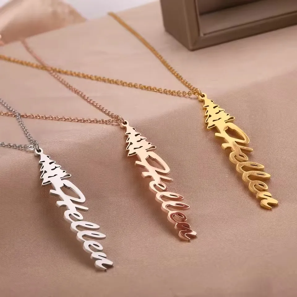 

Ожерелья для женщин, подарок, рождественская елка, вертикальное имя, персонализированное имя, ожерелье, ожерелье из нержавеющей стали, ювелирные изделия
